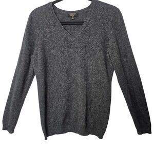 Charter Club‎ Womens Luxury Cashmere V-Neck Sweater M Charcoal Gray Minimalist